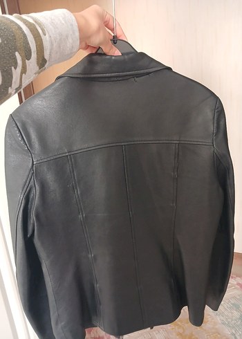 Siyah Deri Kadın Biker Ceket - Görsel 5