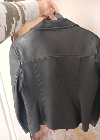 Siyah Deri Kadın Biker Ceket - Görsel 6