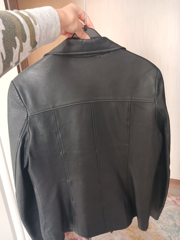 Siyah Deri Kadın Biker Ceket - Görsel 5