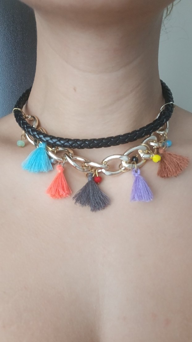 Renkli Püsküllü Bohem Mini Kolye - Görsel 4