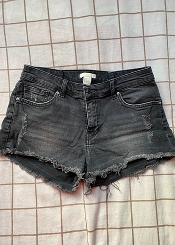 Gri Kadın Denim Mini Şort, Rahat Kesim