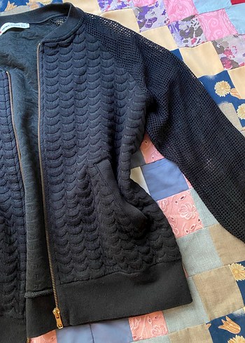 l Beden Siyah Triko Fermuarlı Kadın Ceket