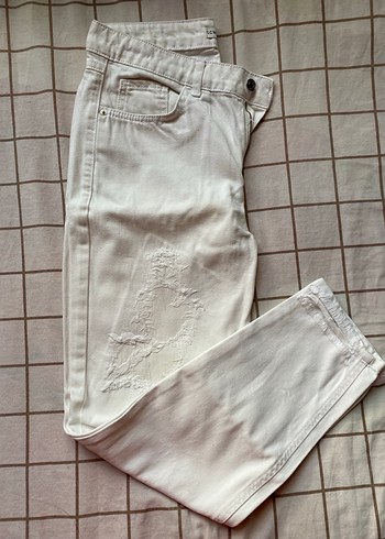 Gri Beyaz Midi Denim Kadın Pantolon