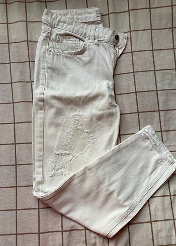 s Beden beyaz Renk Gri Beyaz Midi Denim Kadın Pantolon