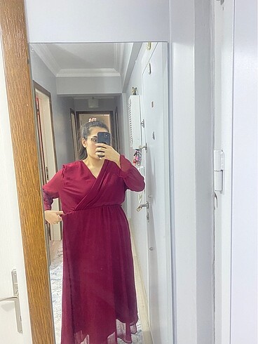 42 Beden bordo Renk DÜĞÜNLÜK SIFIR ELBİSE