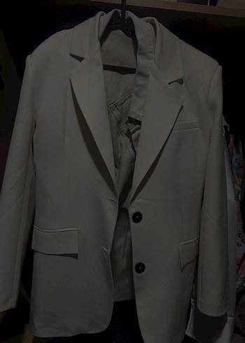 Düğmeli Beyaz Kadın Blazer Ceket - Görsel 4