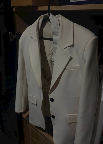 Düğmeli Beyaz Kadın Blazer Ceket - Görsel 2