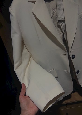 Düğmeli Beyaz Kadın Blazer Ceket - Görsel 3