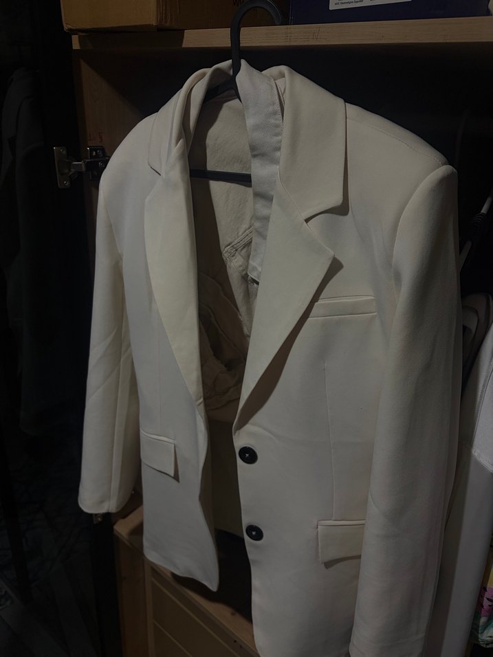 Düğmeli Beyaz Kadın Blazer Ceket - Görsel 2