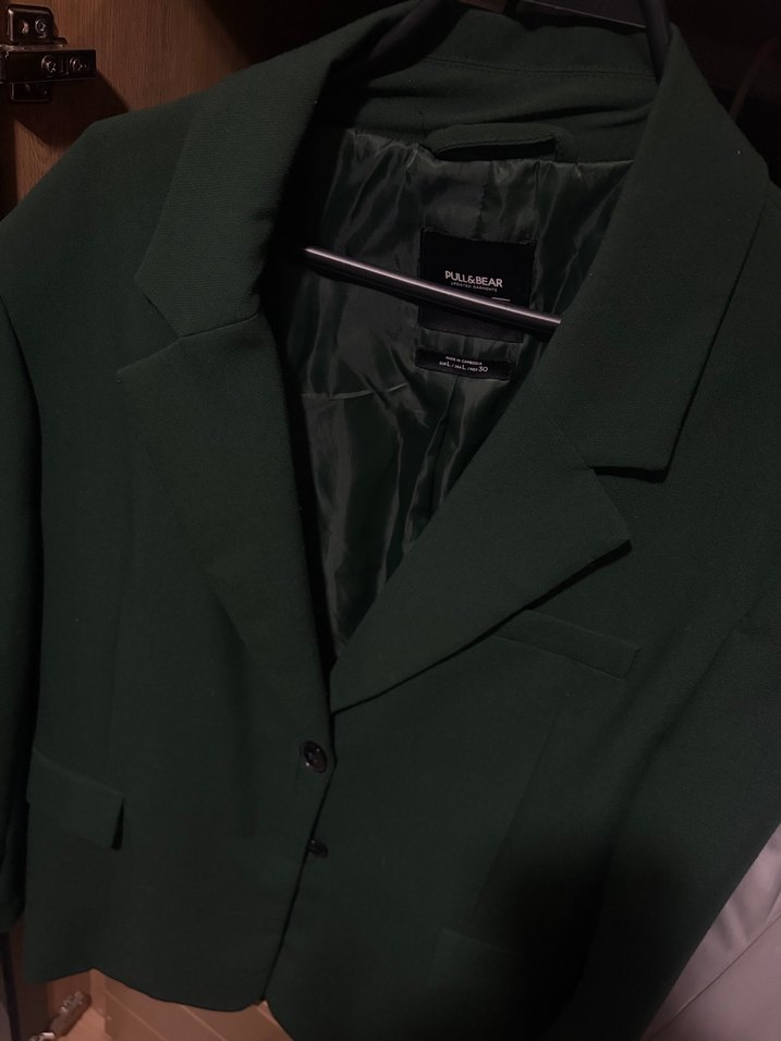 Kadın Koyu Yeşil Düğmeli Blazer Ceket - Görsel 3