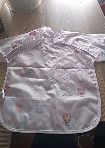 Beyaz Baskılı Bebek Önlüğü Uzun Kollu - Görsel 2