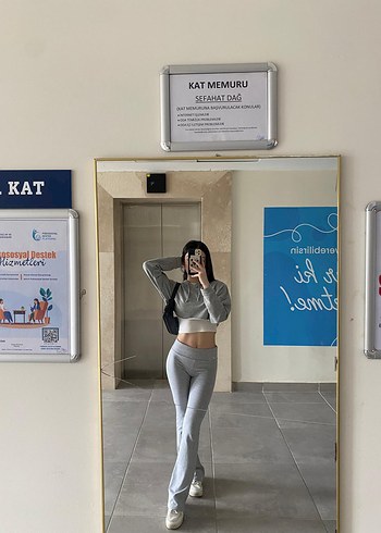 Pull and Bear Gri Kadın Pamuklu İspanyol Paça Pantolon