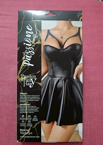 Siyah Parlak Kısa Gotik Mini Gecelik - Görsel 2