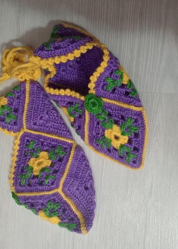 Mor Nakışlı Örgü Kadın patik #çetik - Görsel 2