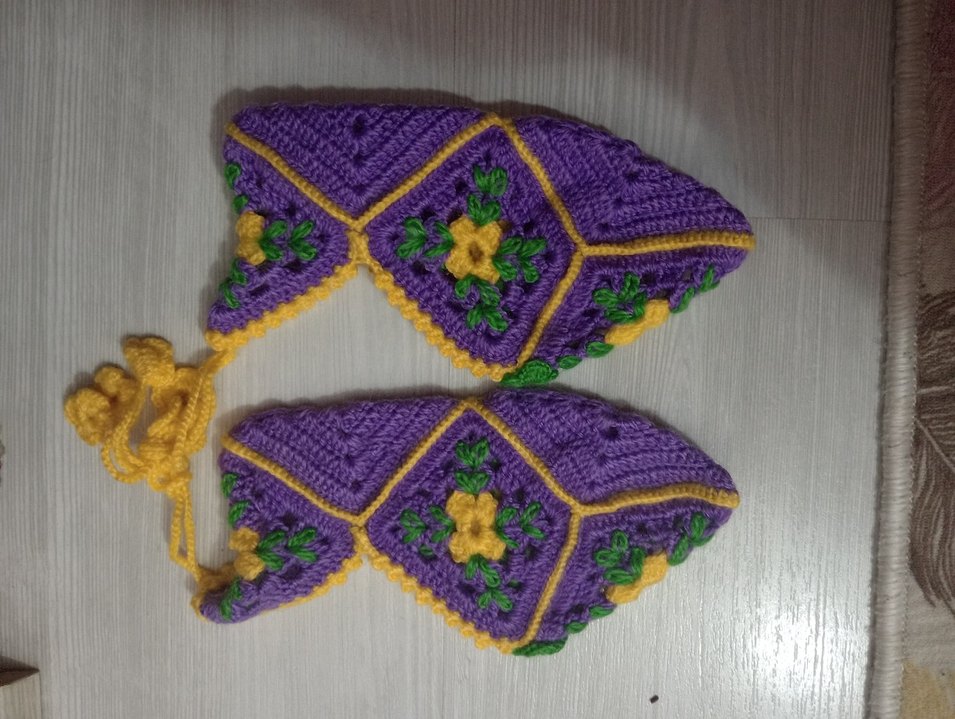 Mor Nakışlı Örgü Kadın patik #çetik - Görsel 3