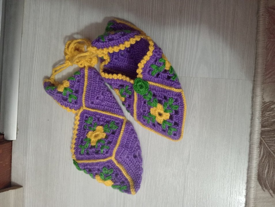 Mor Nakışlı Örgü Kadın patik #çetik - Görsel 2