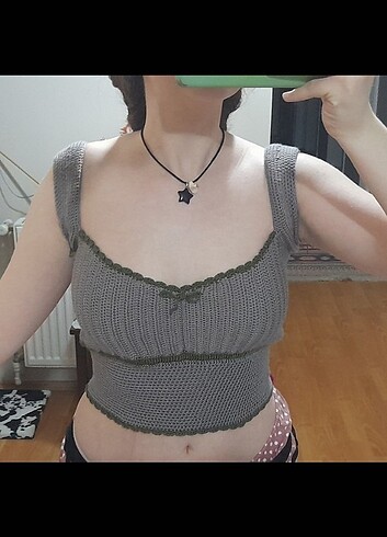 Crochet Top, Örgü kalp yaka bluz