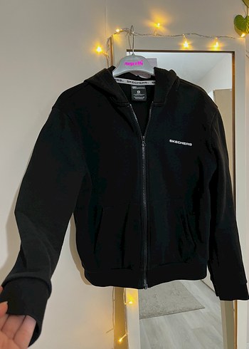 s Beden Skechers Siyah Kapüşonlu Fermuarlı Kadın Ceket