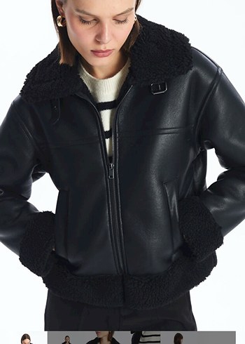 Siyah Kürklü Deri Kadın Biker Ceket - Görsel 3