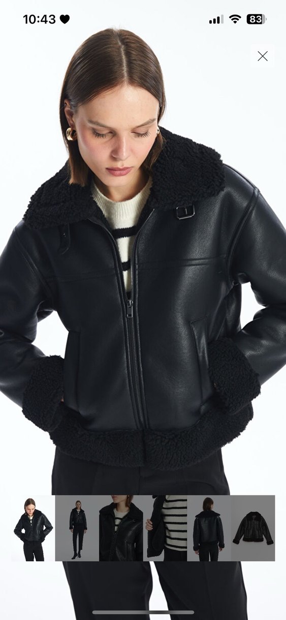 Siyah Kürklü Deri Kadın Biker Ceket - Görsel 3