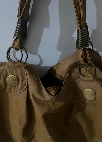 Taba Deri Tokalı Vintage Bohem Çanta - Görsel 4