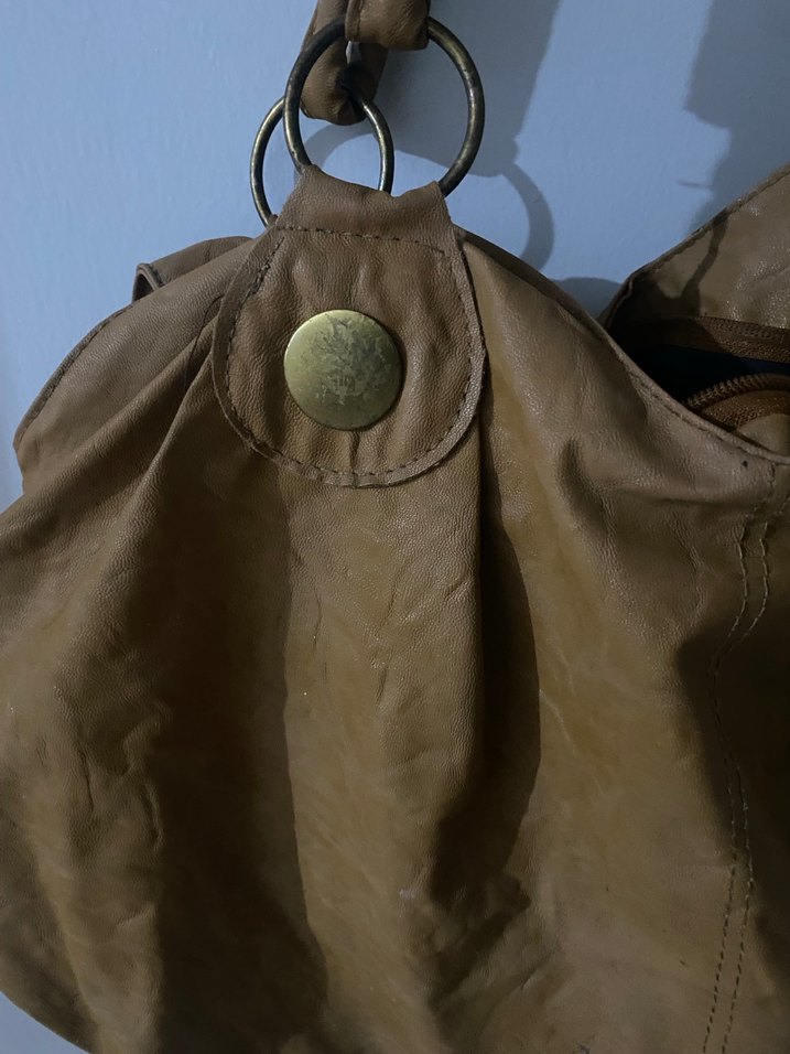 Taba Deri Tokalı Vintage Bohem Çanta - Görsel 3