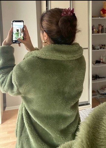 Kadın yeşil Midi Suni Kürk Ceket - Görsel 3