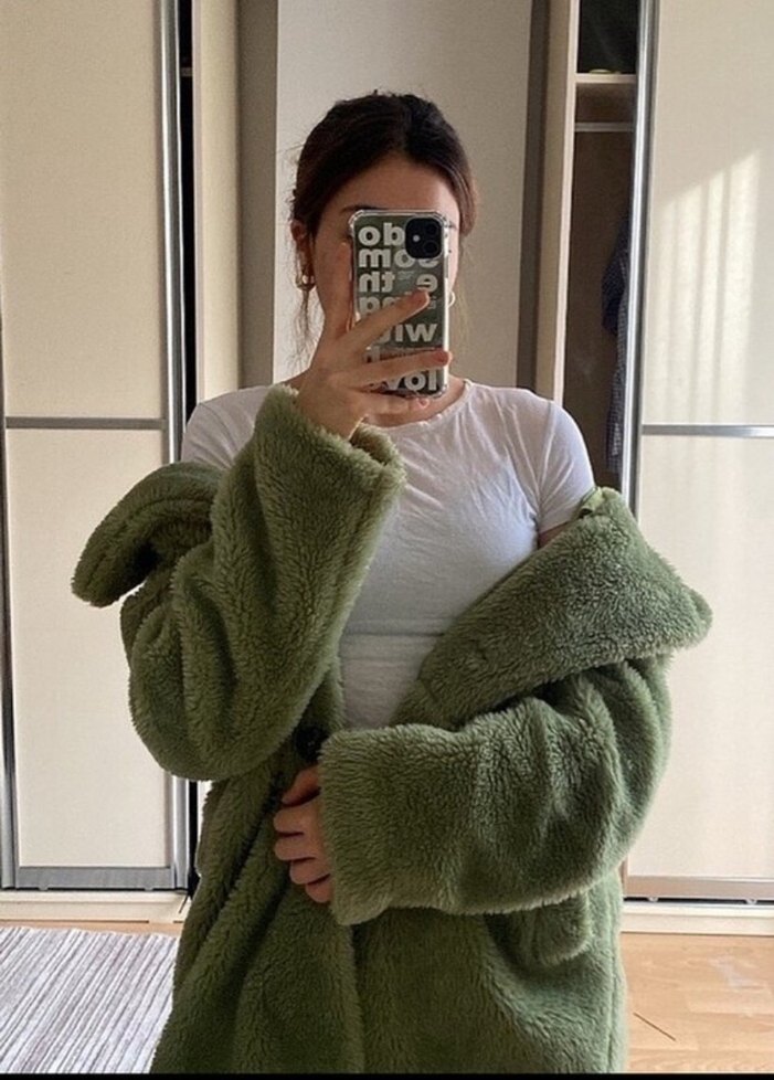 Kadın yeşil Midi Suni Kürk Ceket - Görsel 2