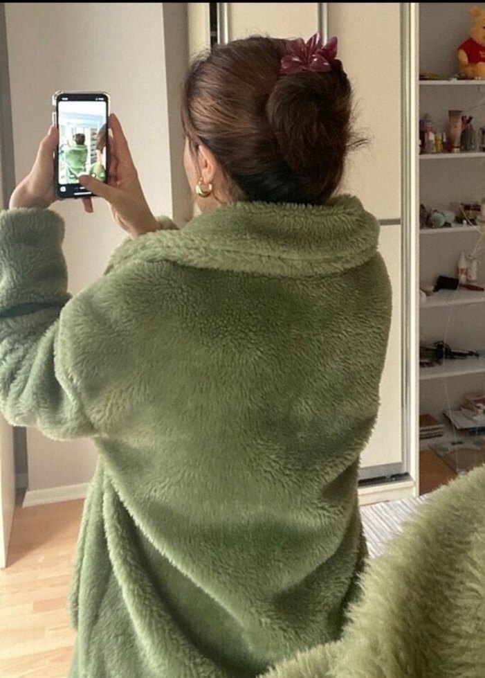 Kadın yeşil Midi Suni Kürk Ceket - Görsel 3