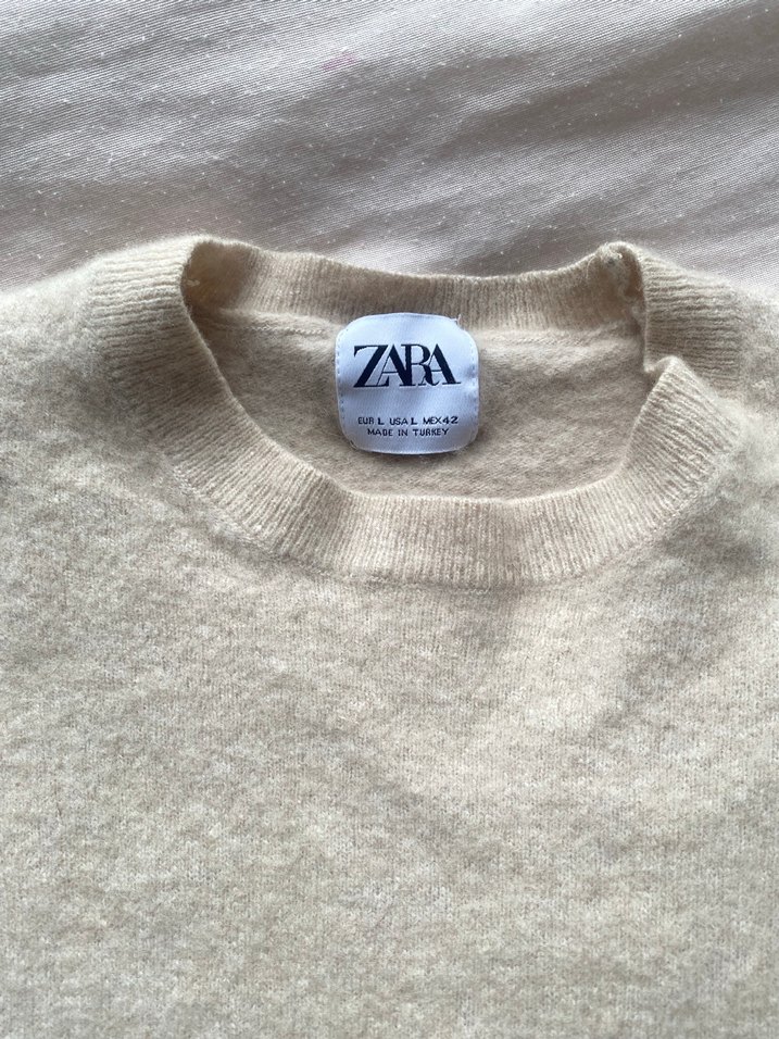 Zara kazak Bej Yün Kadın Kazak, Bisiklet Yaka, Rahat Kesim - Görsel 4