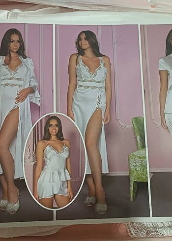 Nakışlı Beyaz Mini Bohem Kadın Pijama