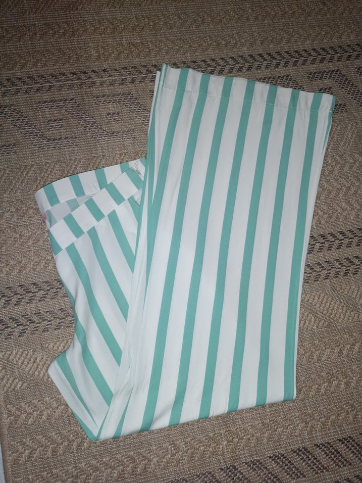 Yesil Çizgili Pilili Kadın Kumaş Pantolon - Görsel 2