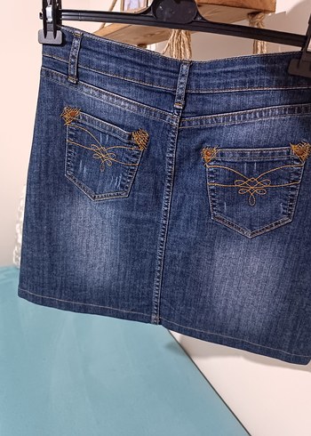 Kemerli Lacivert Denim Mini Etek - Görsel 2