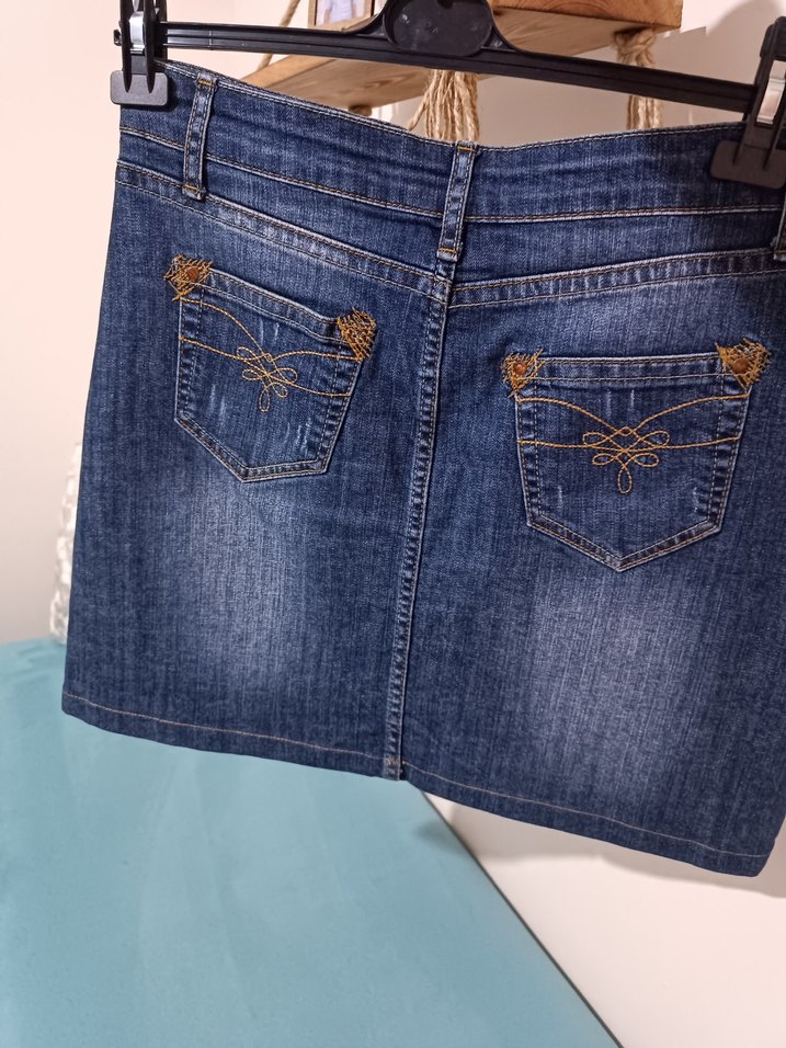 Kemerli Lacivert Denim Mini Etek - Görsel 2