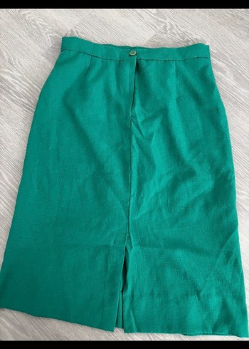 Yeşil Midi Hamile Keten Etek - Görsel 2