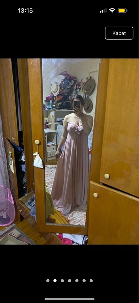 Pudra Pembe Midi Straplez Bohem Elbise - Görsel 2