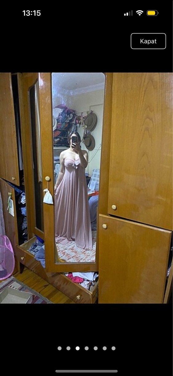 Pudra Pembe Midi Straplez Bohem Elbise - Görsel 3