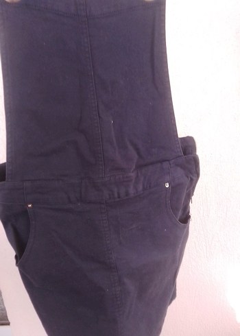 Kadın Lacivert Denim Askılı Mini Salopet - Görsel 3