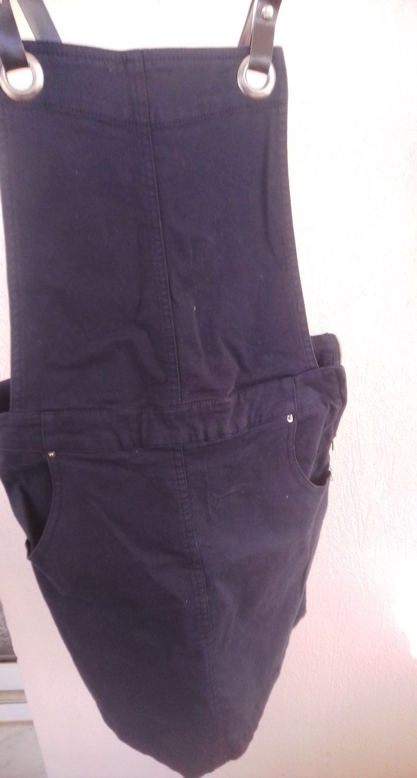 Kadın Lacivert Denim Askılı Mini Salopet - Görsel 3