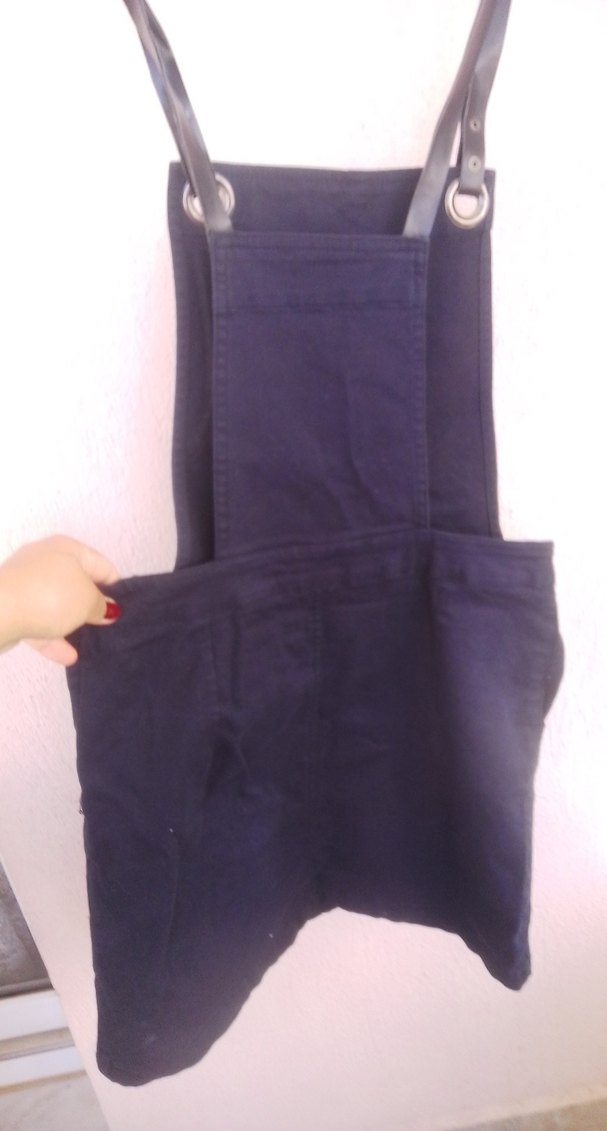 Kadın Lacivert Denim Askılı Mini Salopet - Görsel 2