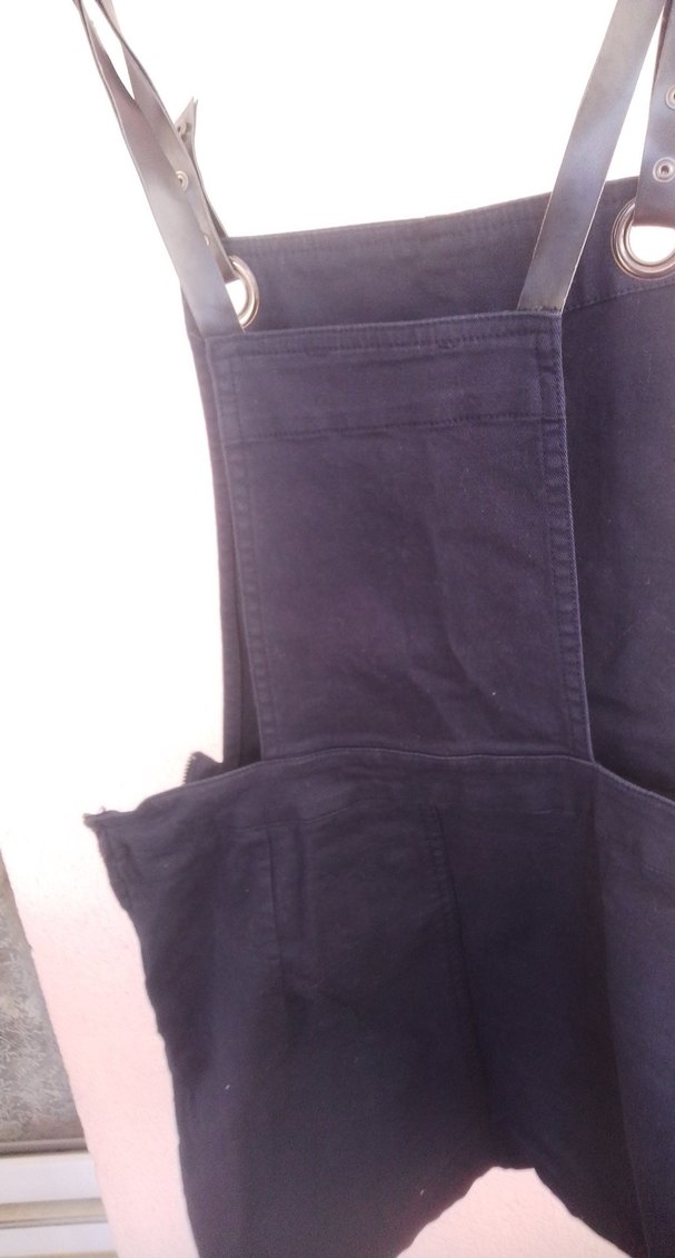 Kadın Lacivert Denim Askılı Mini Salopet - Görsel 4