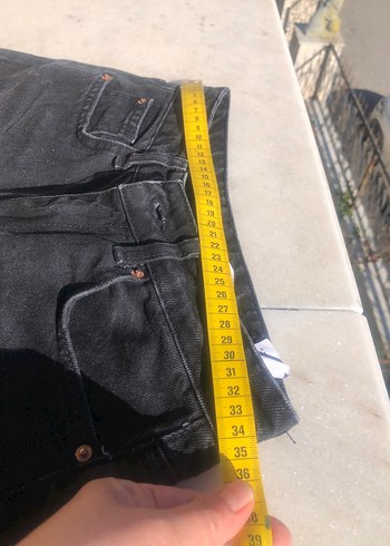 Siyah Bel Detaylı Kadın Bol Kesim Midi Kot Pantolon - Görsel 3