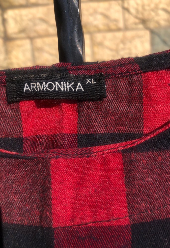 Kırmızı Kareli Uzun Kollu Kadın Tunik elbise - Görsel 2