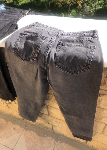 Gri Kadın Kot Pantolon Bel Detaylı - Görsel 3