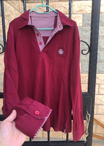 Bordo Uzun Kollu Pamuklu Polo Tişört erkek - Görsel 2