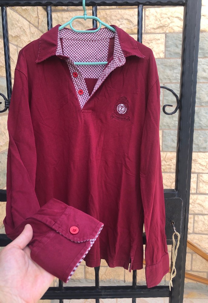 Bordo Uzun Kollu Pamuklu Polo Tişört erkek - Görsel 2