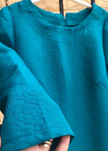 Turkuaz Uzun Kollu Salaş elbise - Görsel 2