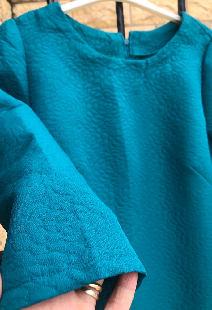 Turkuaz Uzun Kollu Salaş elbise - Görsel 2