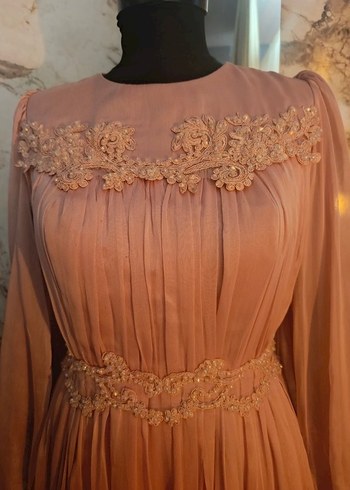 Tüllü Nakışlı Uzun Tesettür Abiye Elbise - Görsel 3