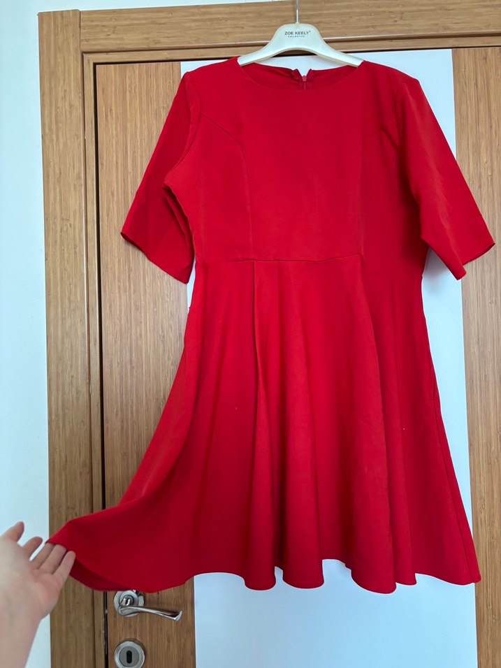 Kırmızı Kısa Kollu Pliseli Kadın Elbise - Görsel 2